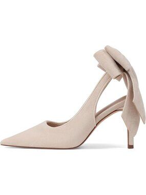 Women's Beige Pointed Closed Toe Stiletto Heels with Bow Tie Wedding Pumps Shoes